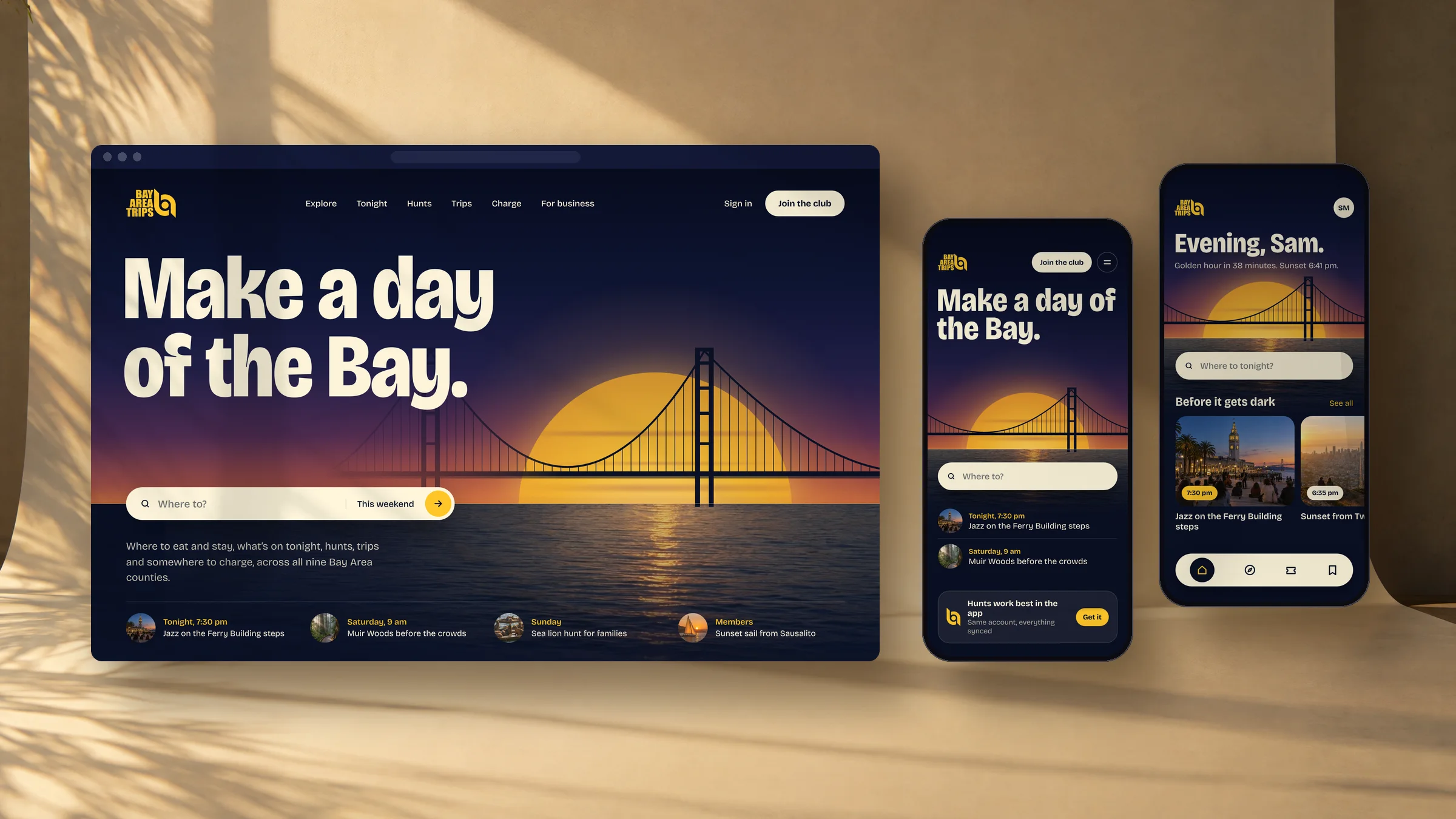 The website home beside the mobile website and the traveller home in the app
